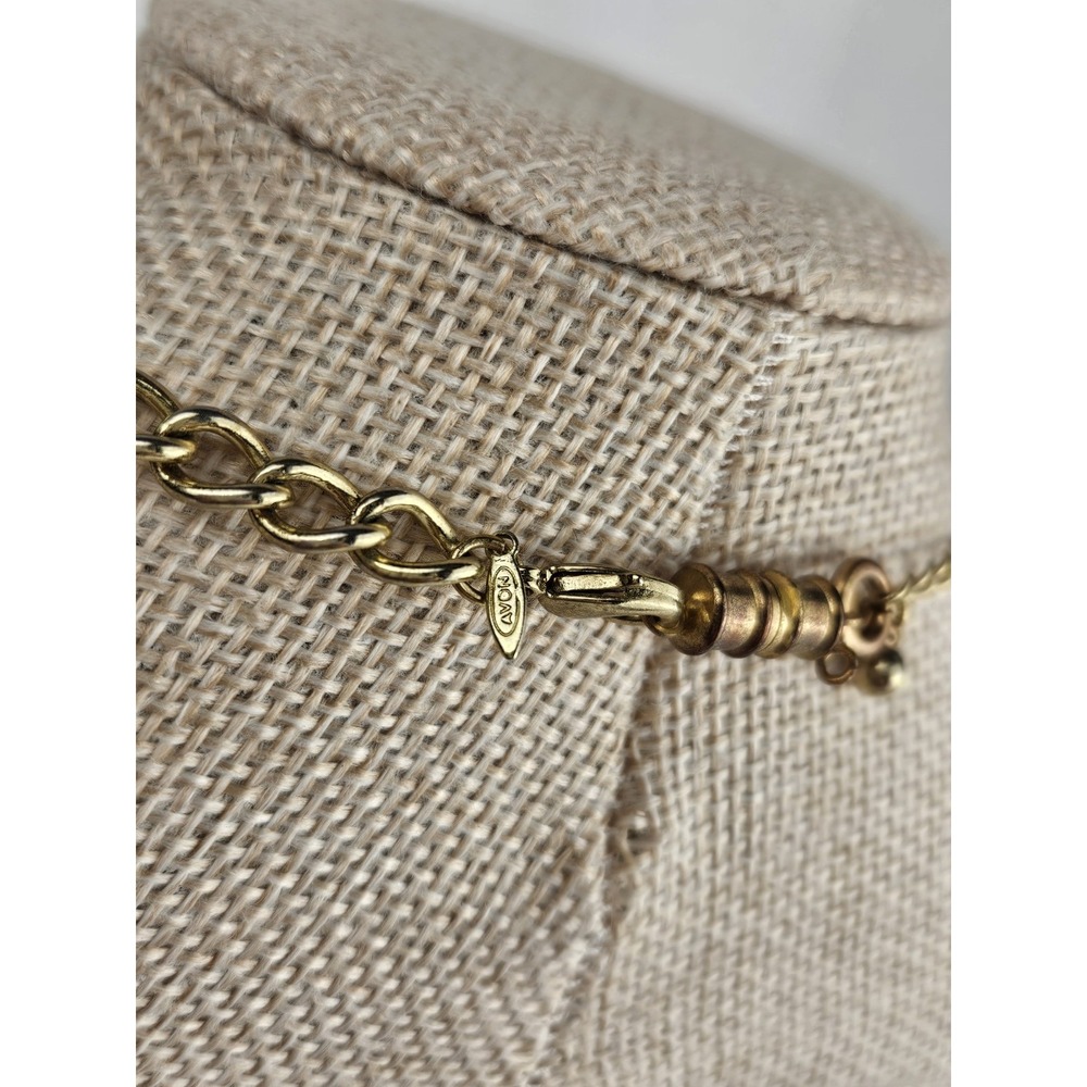 Avon Vintage Pink Art Deco Style‎ Statement Necklace Gold Tone Signed - Picture 5 of 6